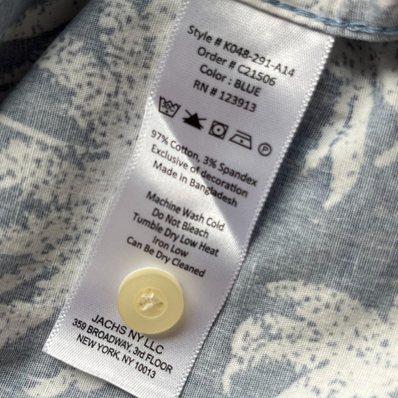 NWT Jachs NY Stretch Short Sleeve Shirt Blue Palm Tree Print Mens XL Tropical - Picture 9 of 9